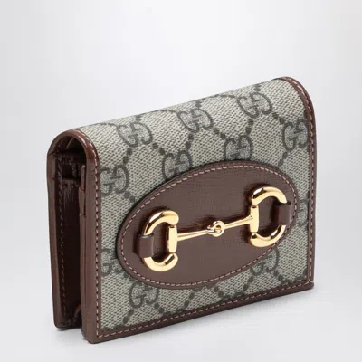 Gucci Brown  Horsebit 1955 Card Holder Women In White