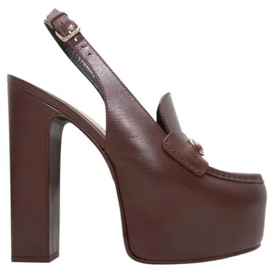 Pre-owned Gucci Brown  Horsebit Platform Slingbacks
