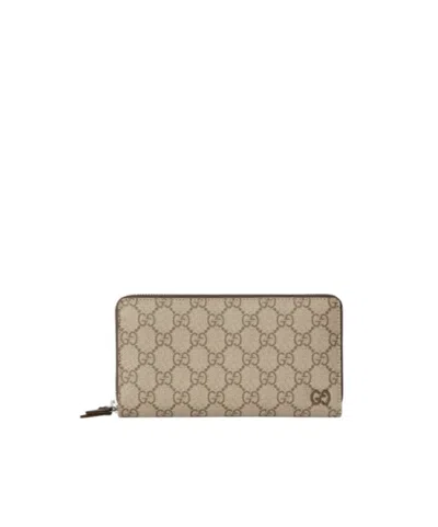 Gucci Brown Interior Gg Zip Around Wallet In Nude