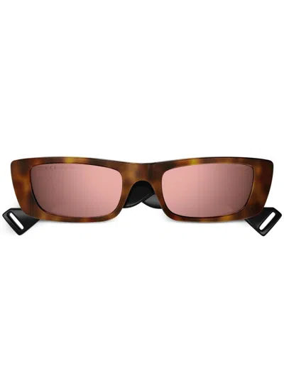 Gucci Interlocking G Rectangle-frame Sunglasses In Brown