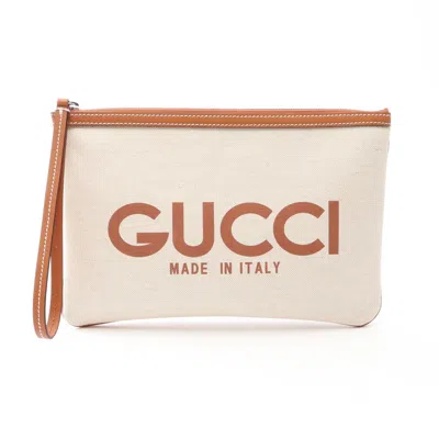 Pre-owned Gucci Brown Ivory Canvas Leather Clutch Bag () In Brown, Ivory