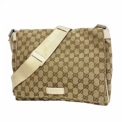 Pre-owned Gucci Brown Ivory Canvas Shoulder Bag ()