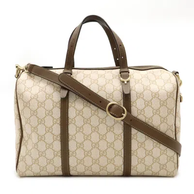 Pre-owned Gucci Brown Ivory Gg Supreme Pvc Leather Handbag Shoulder Bag ()