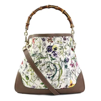 Pre-owned Gucci Brown Ivory Multi-color Canvas Leather Handbag Shoulder Bag ()
