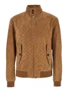 Gucci Brown Jacket With All-over Embossed Gg Motif And Collar With Buttons In Suede Man In Multicolor