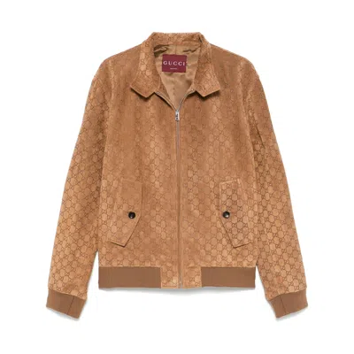 GUCCI GUCCI BROWN JACKETS - LEATHER JACKETS MEN