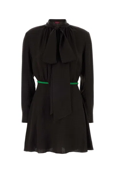Gucci Jacquard Dress Belted Waist Long Sleeves In Black