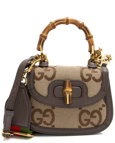 Gucci Brown Jumbo Gg Canvas Bamboo 1947 Mini Top Handle (authentic Pre-loved)