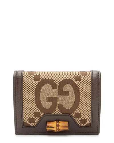 Gucci Brown Jumbo Gg Canvas Bamboo Diana Compact Wallet (authentic Pre-loved)