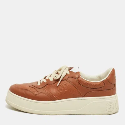 Pre-owned Gucci Brown Jumbo Gg Leather Chunky B Sneakers Size 43.5