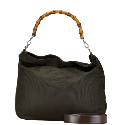 Pre-owned Gucci Brown Khaki Nylon Leather Handbag Shoulder Bag () In Brown, Khaki