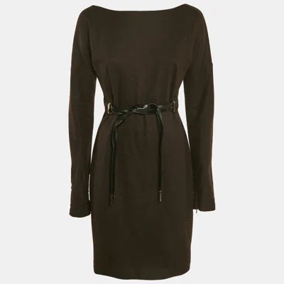 Pre-owned Gucci Brown Knit Belt Detail Mini Dress M