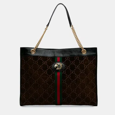 Pre-owned Gucci Brown Large Gg Velvet Rajah Tote