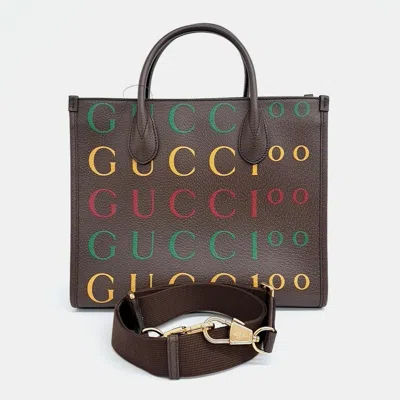 Pre-owned Gucci Brown Leather 100 Small Tote And Shoulder Bag