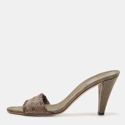 Pre-owned Gucci Brown Leather And Gg Canvas Slides Size 39