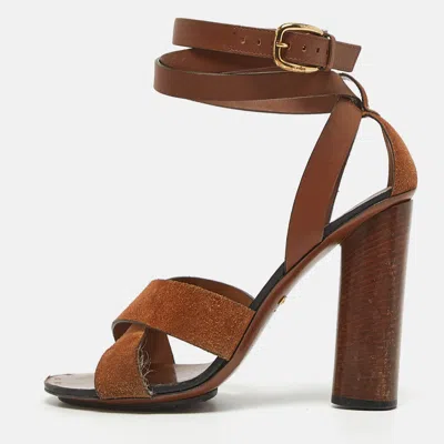 Pre-owned Gucci Brown Leather And Suede Ankle Strap Sandals Size 39