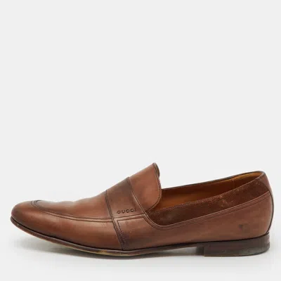 Pre-owned Gucci Brown Leather And Suede Slip On Penny Loafers Size 41