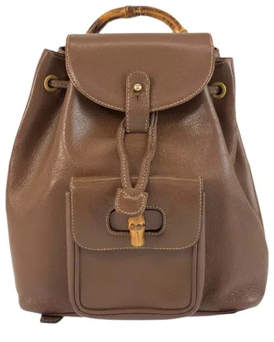 Pre-owned Gucci Brown Leather Bamboo Backpack (authentic Pre-loved)