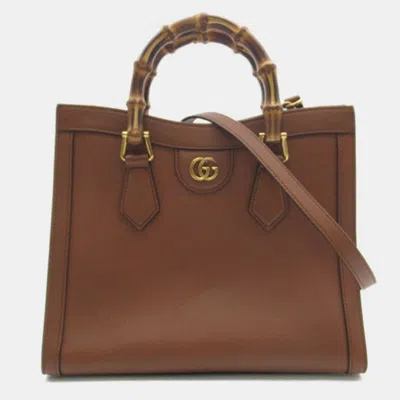 Pre-owned Gucci Brown Leather Bamboo Diana Tote Bag