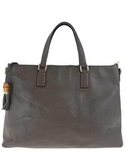 Pre-owned Gucci Brown Leather Bamboo Tote (authentic Pre-loved)