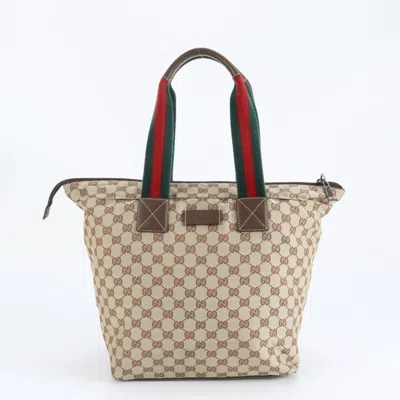 Pre-owned Gucci Brown Leather Canvas Tote Bag ()