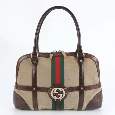 Pre-owned Gucci Brown Leather Canvas Tote Bag ()