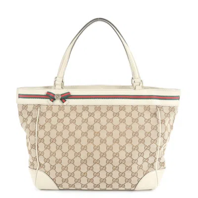 Pre-owned Gucci Brown Leather Canvas Tote Bag ()