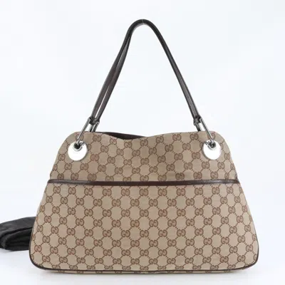 Pre-owned Gucci Brown Leather Canvas Tote Bag ()