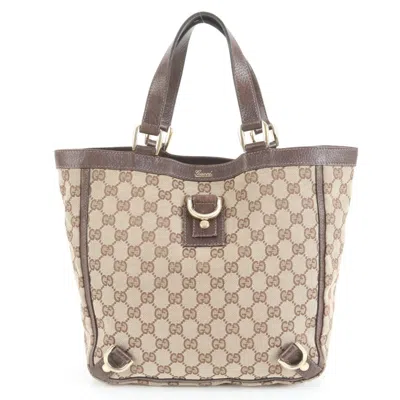 Pre-owned Gucci Brown Leather Canvas Tote Bag ()