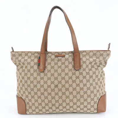 Pre-owned Gucci Brown Leather Canvas Tote Bag ()