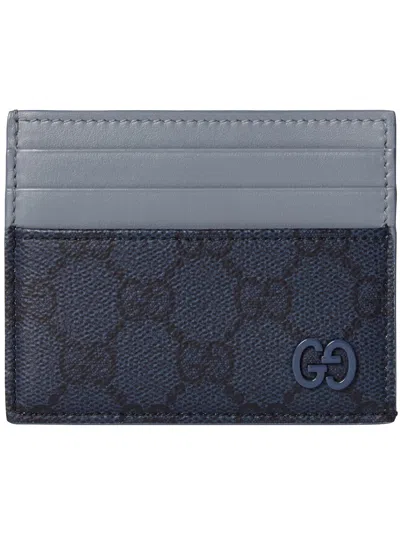 Gucci Brown Leather Card Case In Blue