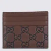 Gucci Gg Emblem Leather Compact Card Holder In Brown