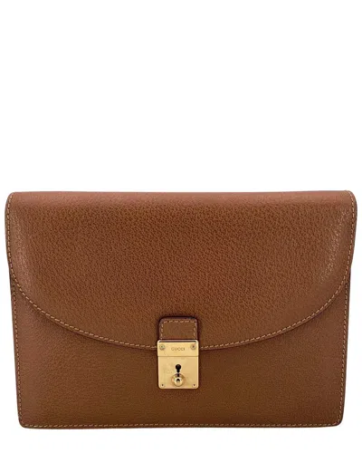 Gucci Brown Leather Clutch (authentic Pre-loved)