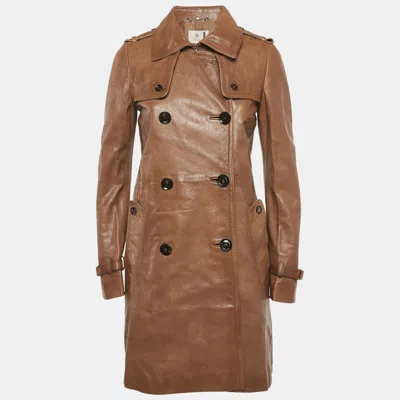 Pre-owned Gucci Brown Leather Double Breasted Trench Coat S