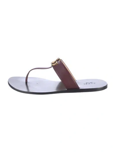Pre-owned Gucci Brown Leather Double G Thong Sandals Double G Logo Flip Flops In Burgundy