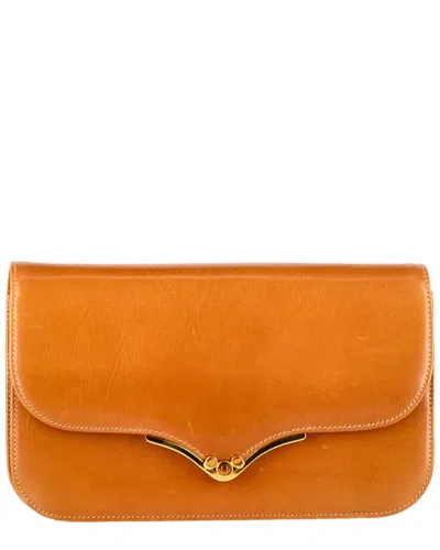 GUCCI GUCCI BROWN LEATHER FLAP CLUTCH BAG (AUTHENTIC PRE-LOVED)