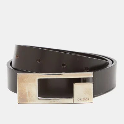 Pre-owned Gucci Brown Leather G Buckle Waist Belt 75cm