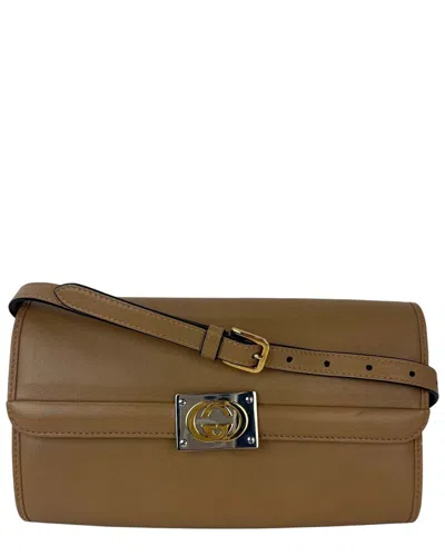GUCCI GUCCI BROWN LEATHER G LINEA MATISSE INTERLOCKING CLUTCH SHOULDER BAG  (AUTHENTIC PRE-LOVED)