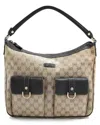 Gucci Brown Leather Gg Crystal Abbey Pocket Hobo (authentic Pre-loved) In Neutral