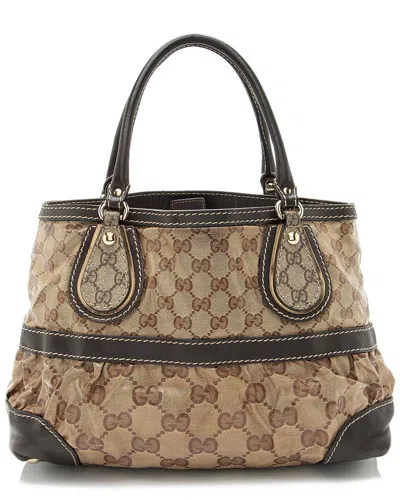 GUCCI GUCCI BROWN LEATHER GG CRYSTAL SUPREME MIX SATCHEL (AUTHENTIC PRE-LOVED)