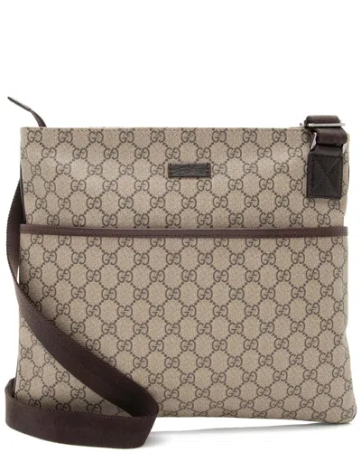 Gucci Brown Leather Gg Plus Flat Messenger (authentic Pre-loved)