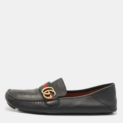 Pre-owned Gucci Brown Leather Gg Web Penny Loafers Size 43.5