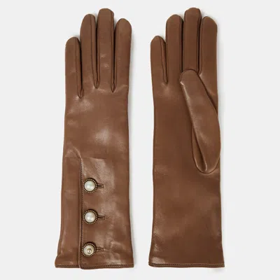 Pre-owned Gucci Brown Leather Gloves 7