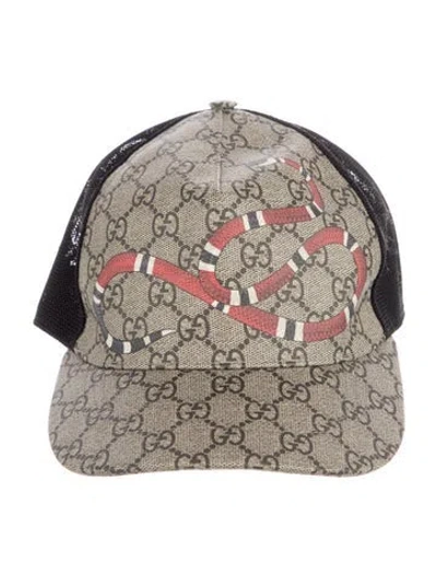 Pre-owned Gucci Brown Leather  Baseball Cap With Mesh Back And Velcro Strap At Back In Neutral