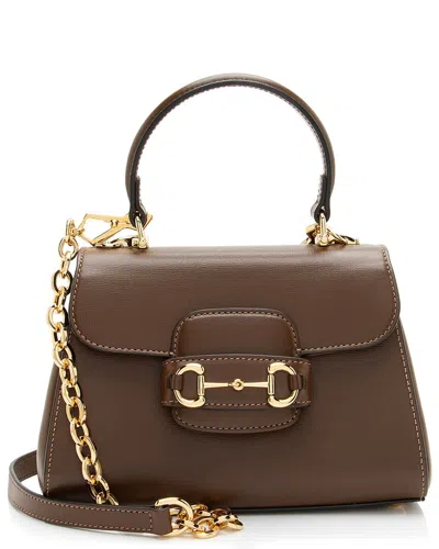 Pre-owned Gucci Brown Leather Horsebit 1955 Mini Chain Top Handle (authentic Pre-loved)