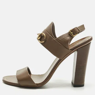 Pre-owned Gucci Brown Leather Horsebit Ankle Strap Sandals Size 37.5