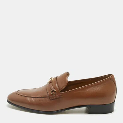 Pre-owned Gucci Brown Leather Horsebit Interlocking G Logo Loafers Size 39