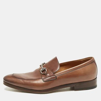 Pre-owned Gucci Brown Leather Horsebit Loafers Size 42