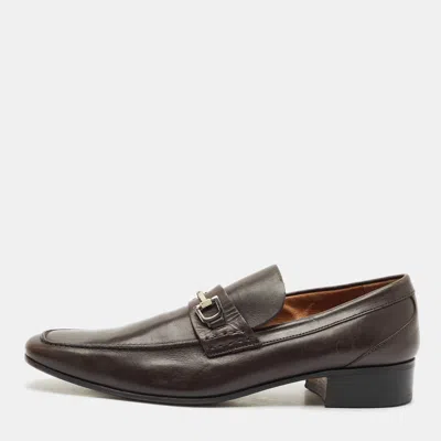 Pre-owned Gucci Brown Leather Horsebit Loafers Size 45