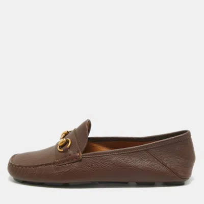 Pre-owned Gucci Brown Leather Horsebit Slip On Loafers Size 42